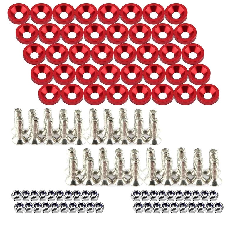 LUYEJKO Engine Dress up Kit, 40 PCS Bumper Fender Washers ，M6 Dress up Bolts (Red) - Image 1